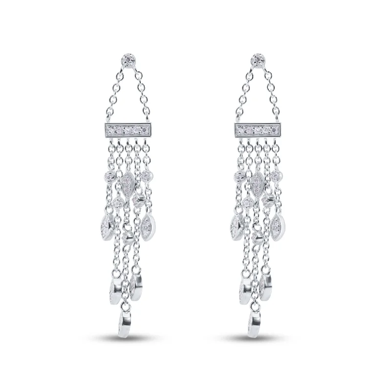 Ladies earrings luxurious appeal-Clearance-Silver 925 Rhodium Plated Marquis CZ Wire Dangling Chandelier Earrings - STE00438