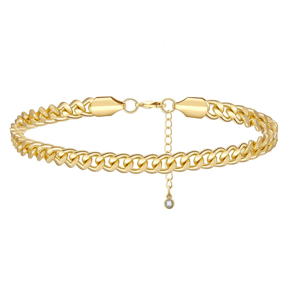 Ladies bracelets memory keepsakes-Dainty 14k Gold Adjustable Ankle Bracelets- 6mm Cuban