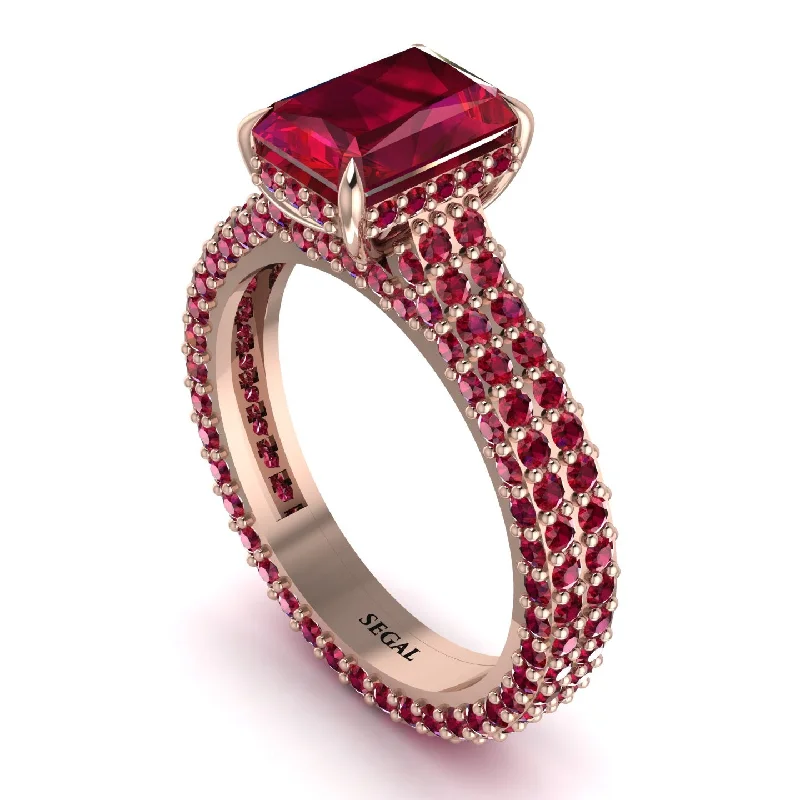 Ladies engagement rings luxury brands-Radiant Cut Ruby Pave Engagement Ring - Kenzie No. 56