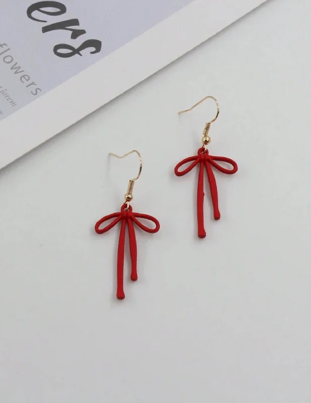 Ladies earrings gold styles-Beautiful Red Bow Earrings