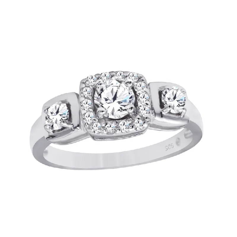 Ladies rings casual vibes-Silver 925 Rhodium Plated Clear CZ Bridal Ring - BGR00065