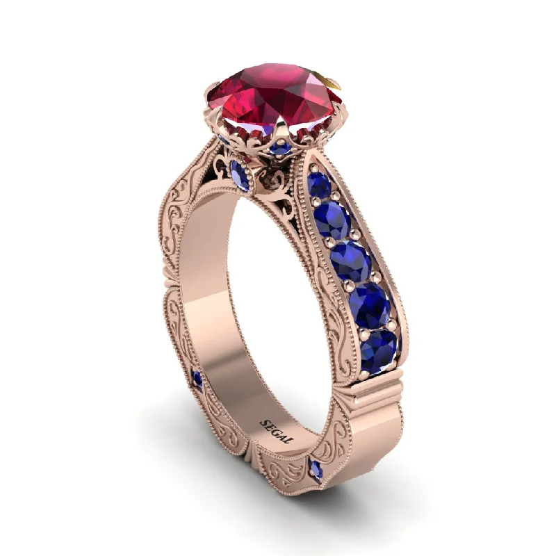 Ladies engagement rings romantic styles-Ruby Victorian Scroll Engagement Ring - Kehlani No. 71