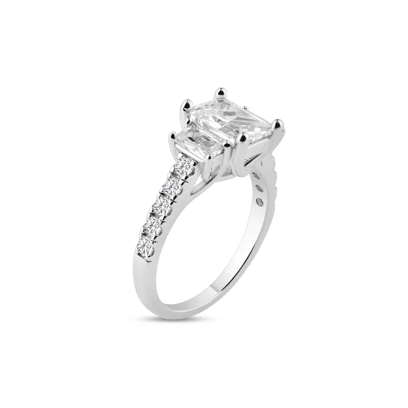 Ladies rings engagement options-Silver 925 Rhodium Plated Micro Pave CZ Past Present Future Ring - ACR00003