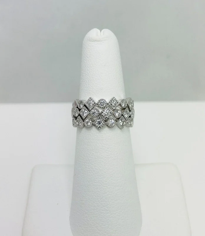 Ladies rings modern appeal-$2175 New! Three Memoire Natural Diamond 18k White Gold Stack Bands