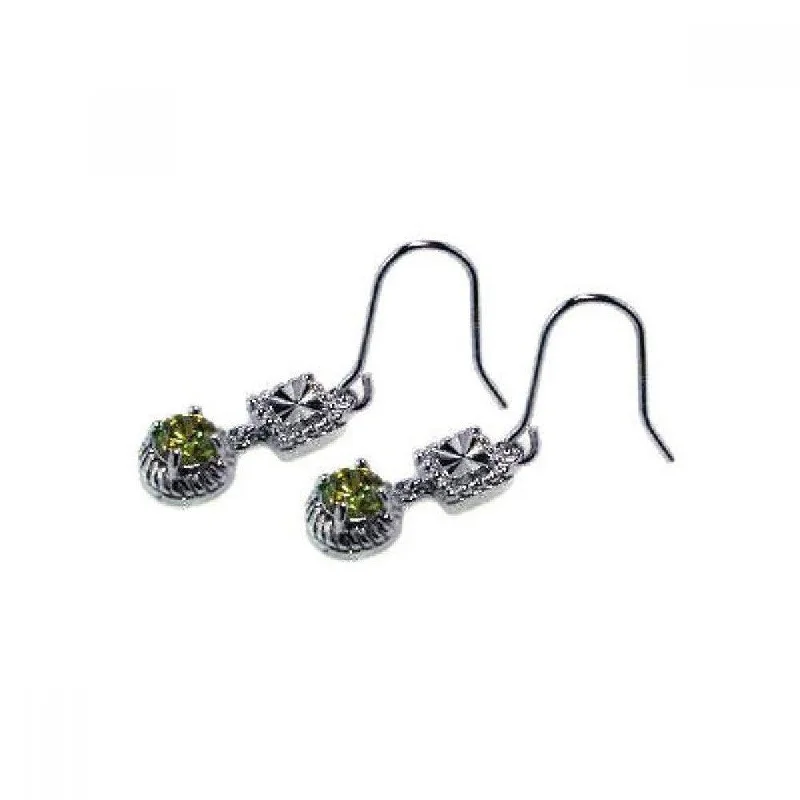 Ladies earrings luxury choices-Clearance-Silver 925 Rhodium Plated Round Green and Clear Square CZ Dangling Hook Earrings - STE00244