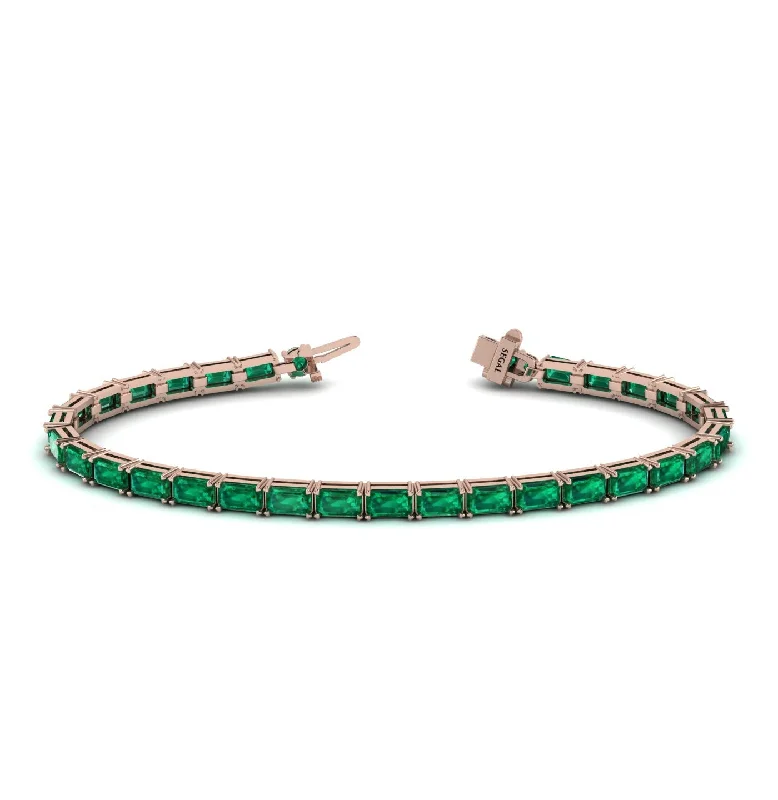 Ladies bracelets gift options-Emerald Cut Emerald Tennis Bracelet - Rachel No. 5