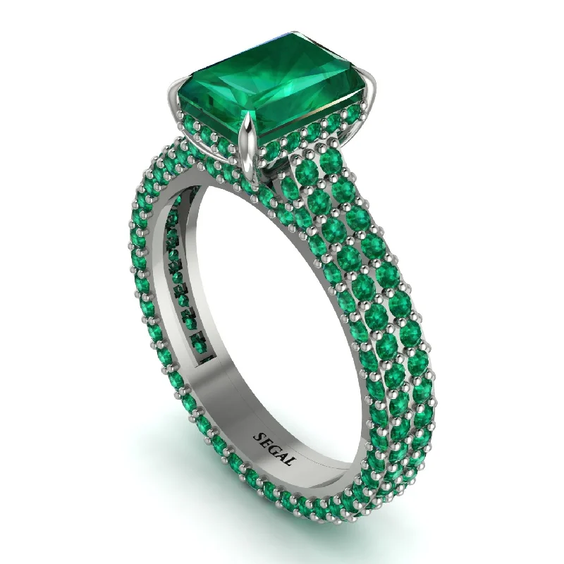 Ladies engagement rings affordable picks-Radiant Cut Emerald Pave Engagement Ring - Kenzie No. 21