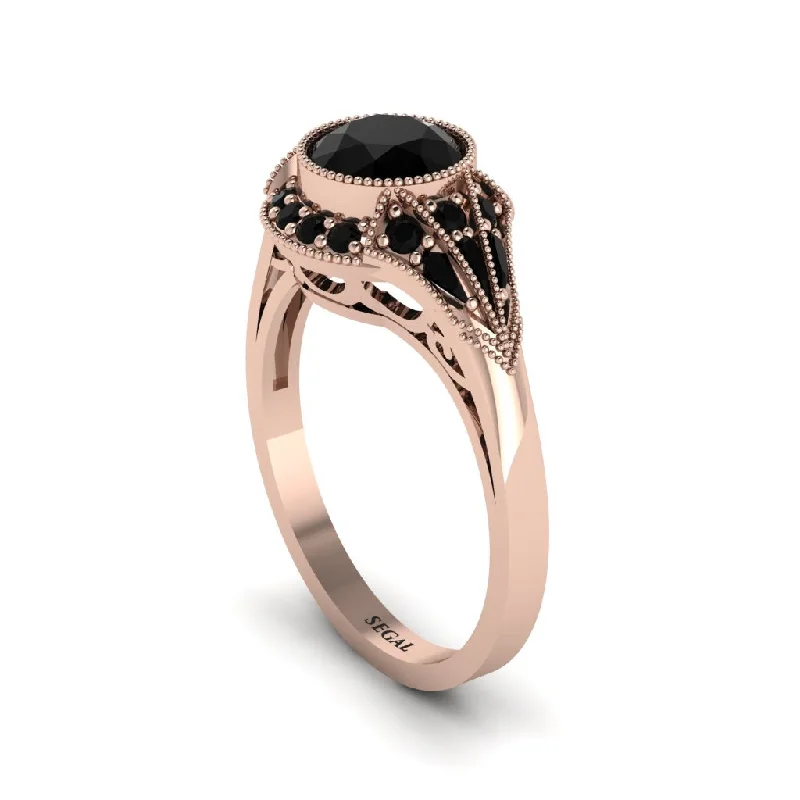 Ladies engagement rings modern charm-Black Diamond Vintage-Inspired Besel Engagement Ring - Makenzie No. 38