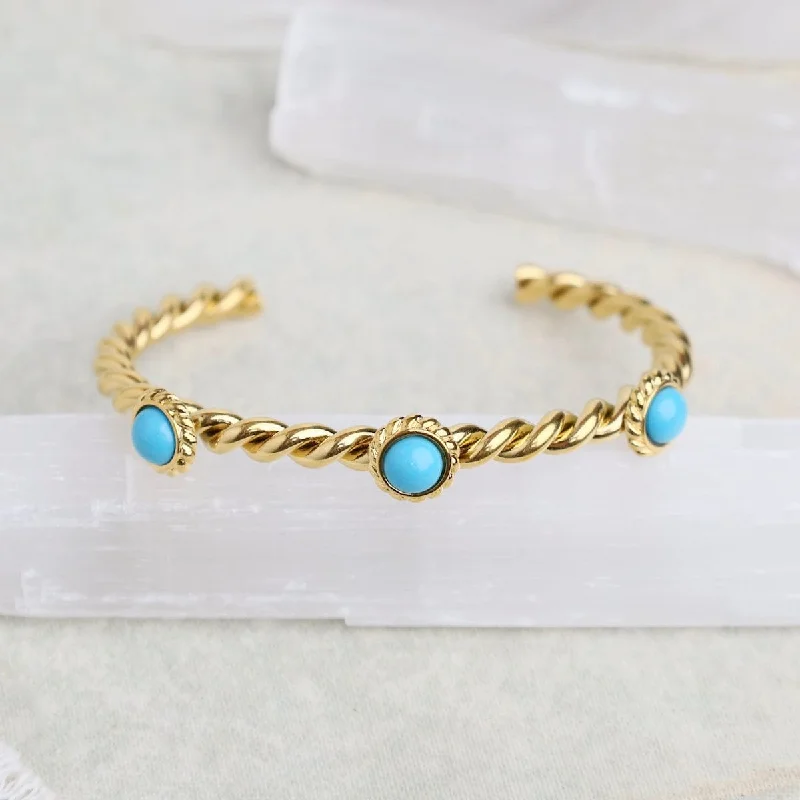 Ladies bracelets office elegance-Kate Blue Three Stone Bangle Bracelet