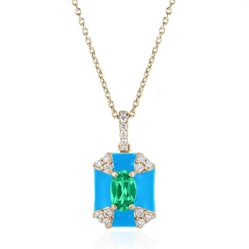 Ladies rings engagement options-Octagon Emerald Pendant Necklace with Diamonds