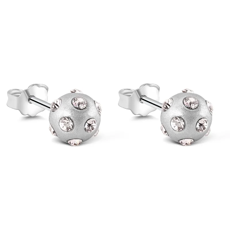 Ladies earrings synthetic jewels-Silver 925 Rhodium Plated Disco Ball Round CZ Post Earrings - STE00541