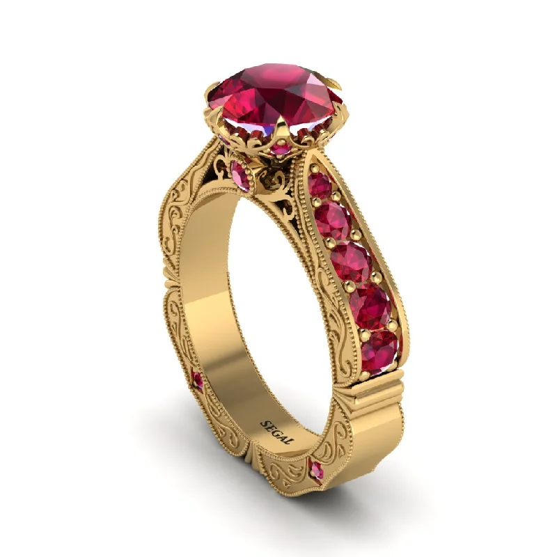 Ladies engagement rings modern charm-Ruby Victorian Scroll Engagement Ring - Kehlani No. 55