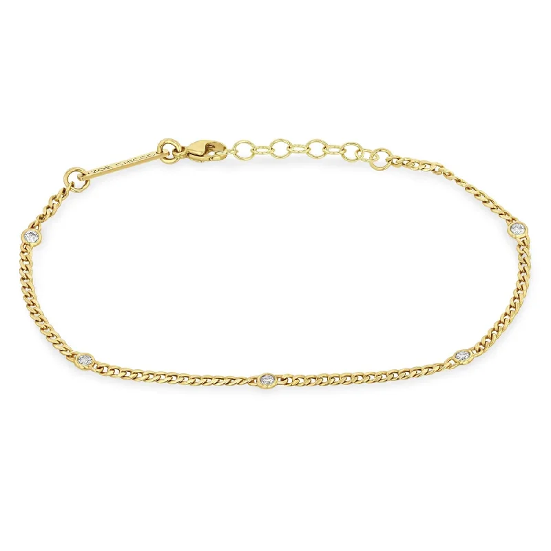 Ladies bracelets viral trends-14k Extra Small Curb Chain Bracelet with 5 Floating Diamonds