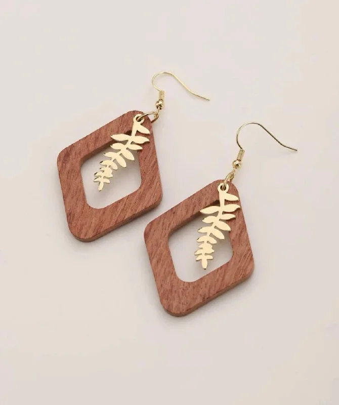 Ladies earrings care tips-Beautiful Leaf and Wooden Geometric Drop Earrings