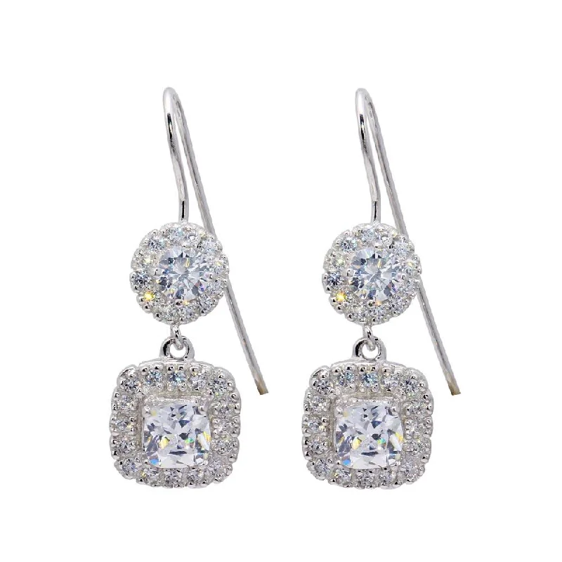 Ladies earrings open patterns-Silver 925 Rhodium Plated Rectangle CZ Dangling Hook Earrings - STE00209