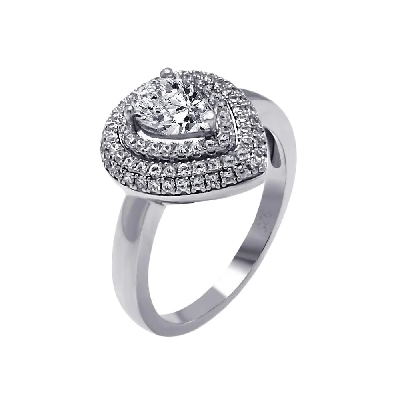 Ladies rings budget picks-Silver 925 Rhodium Plated Micro Pave Clear Center CZ Multi Layer Tear Ring - ACR00056