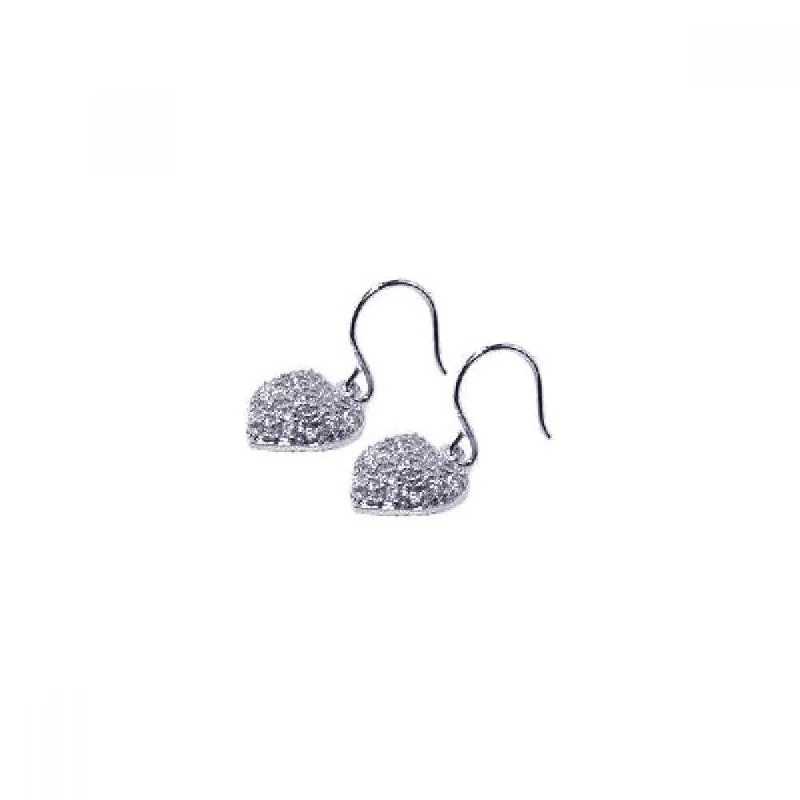 Ladies earrings rose gold-Silver 925 Rhodium Plated Heart Cluster CZ Dangling Hook Earrings - STE00276