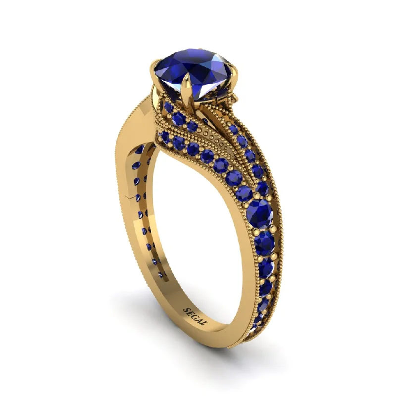 Ladies engagement rings holiday proposals-Sapphire 14K Gold Pave Engagement Ring - Magnolia No. 73