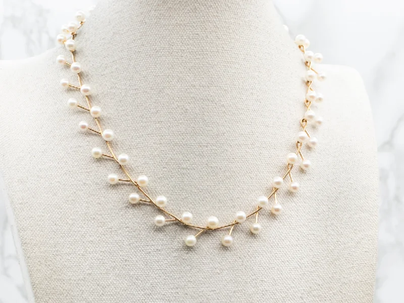 Ladies rings buying guide-Modernist Gold Saltwater Pearl Necklace