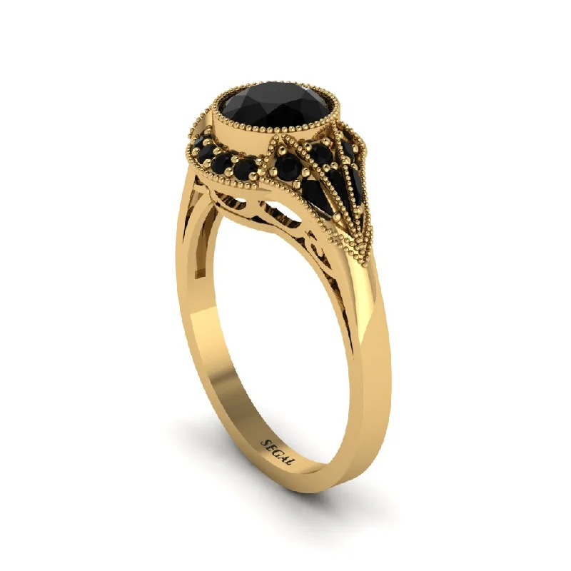 Ladies engagement rings luxury brands-Black Diamond Vintage-Inspired Besel Engagement Ring - Makenzie No. 37