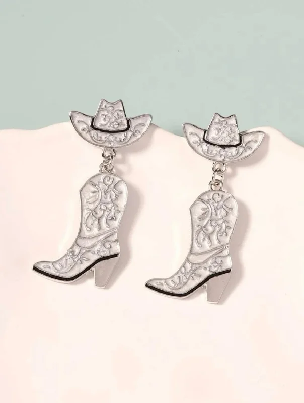 Ladies earrings latest designs-Cowgirl Boot and Hat Earrings