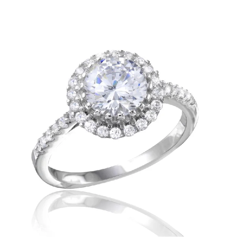 Ladies rings cute accents-Rhodium Plated 925 Sterling Silver Micro Pave Round CZ Ring - BGR01104