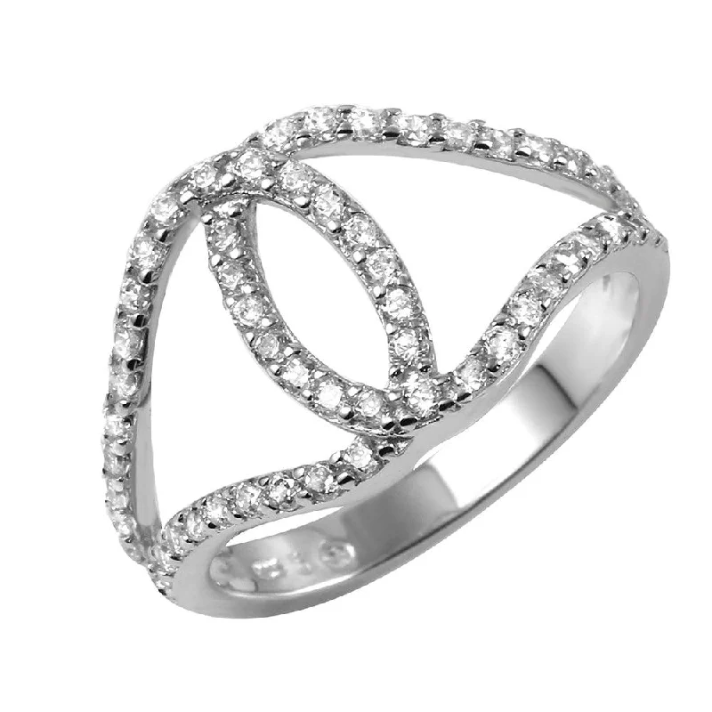 Ladies rings stacking looks-Silver 925 Rhodium Plated Open Entangling Hoop Ring - BGR00975