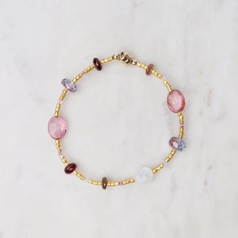 Ladies bracelets 2025 trends-Moonstone &Pink Sapphires Gold Glass Magnetic Bracelet