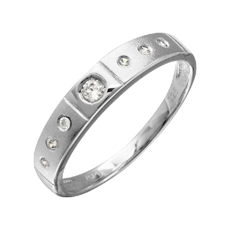 Ladies rings vintage charm-Half Matte Finish Rhodium Plated 925 Sterling Silver CZ Triol Ring - GMR00143