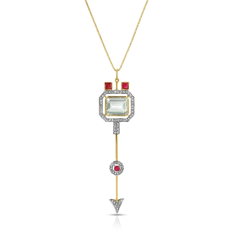 Ladies rings natural gems-Aquamarine Ruby Arrow Pendant Necklace