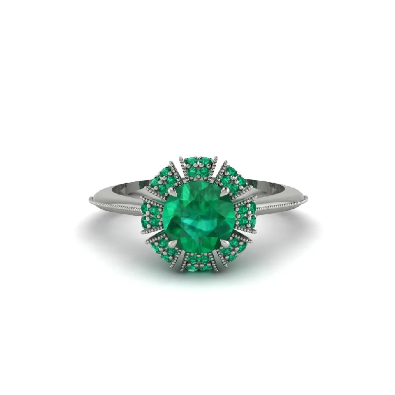 Ladies engagement rings social media trends-Emerald Crown Halo Engagement Ring - Annie No. 21