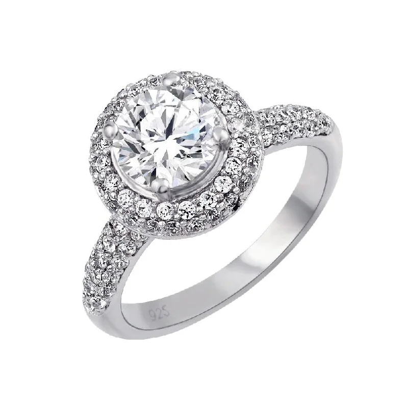 Ladies rings engagement options-Rhodium Plated 925 Sterling Silver Micro Pave Solitaire CZ Ring - ACR00039