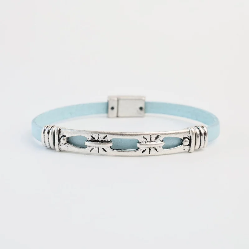 Ladies bracelets hypoallergenic-Antique Silver Light Blue Bracelet