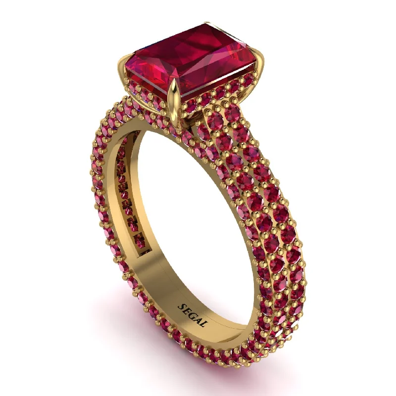 Ladies engagement rings custom designs-Radiant Cut Ruby Pave Engagement Ring - Kenzie No. 55