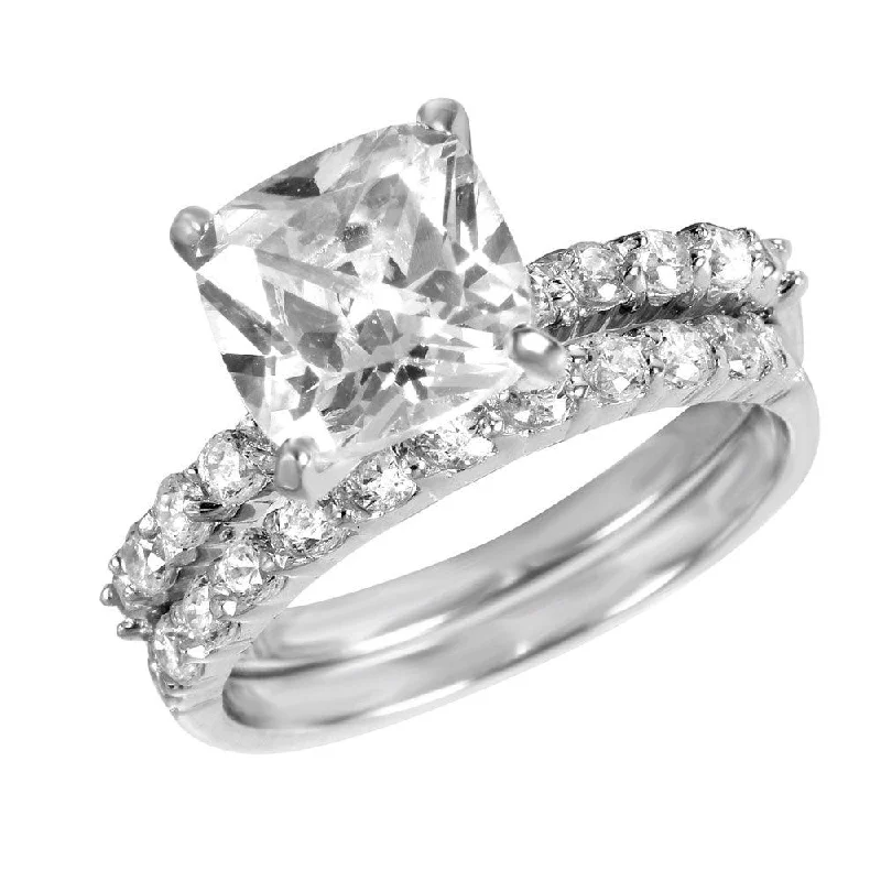 Ladies rings wedding styles-Silver 925 Rhodium Plated CZ Stackable Ring Set - STR00389