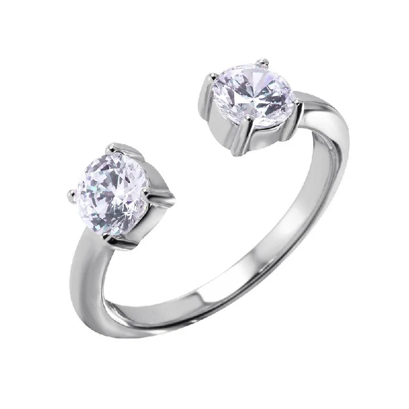 Ladies rings unique designs-Silver 925 Open Ring with CZ End Caps - BGR00983