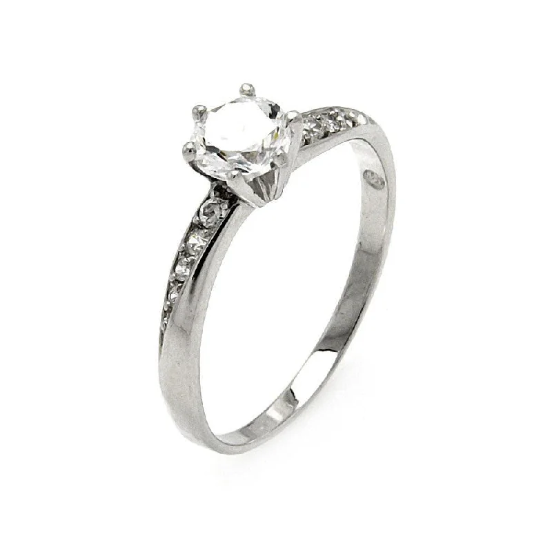 Ladies rings luxurious designs-Silver 925 Rhodium Plated Clear CZ Bridal Ring - BGR00516