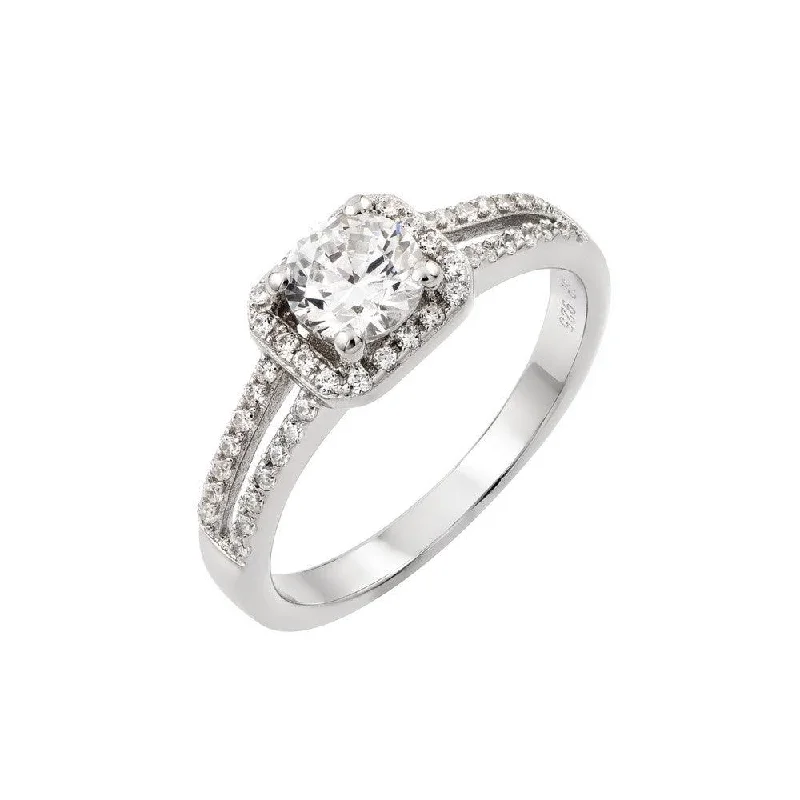 Ladies rings engraved names-Silver 925 Rhodium Plated Micro Pave CZ Ring - STR00936