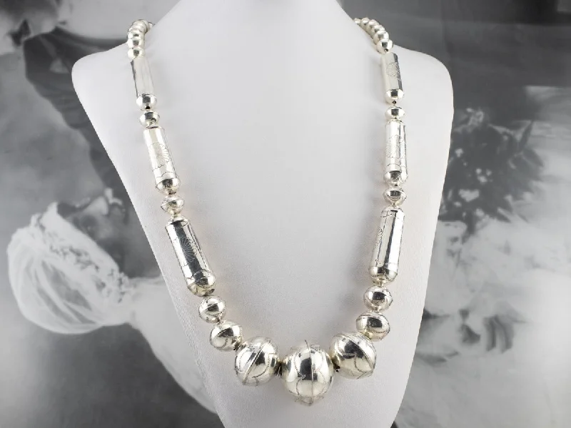 Ladies rings creative styles-Southwestern Chunky Bead Sterling Silver Necklace