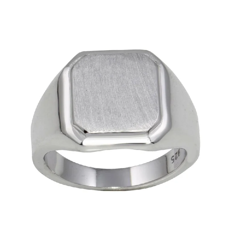 Ladies rings jade accents-Rhodium Plated 925 Sterling Silver Engravable Octagon Ring with Matte Finish - BGR01240