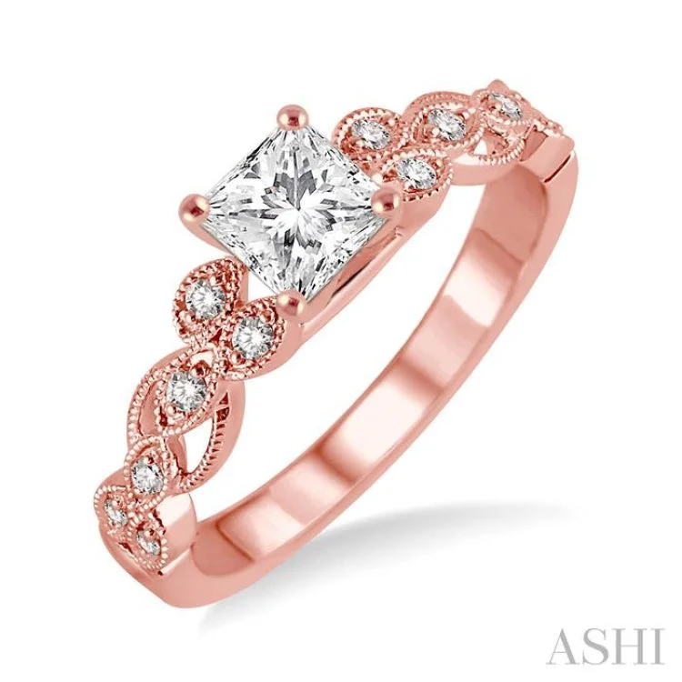 Ladies engagement rings unique styles-1/10 Ctw Diamond Semi-mount Engagement Ring in 14K Rose Gold