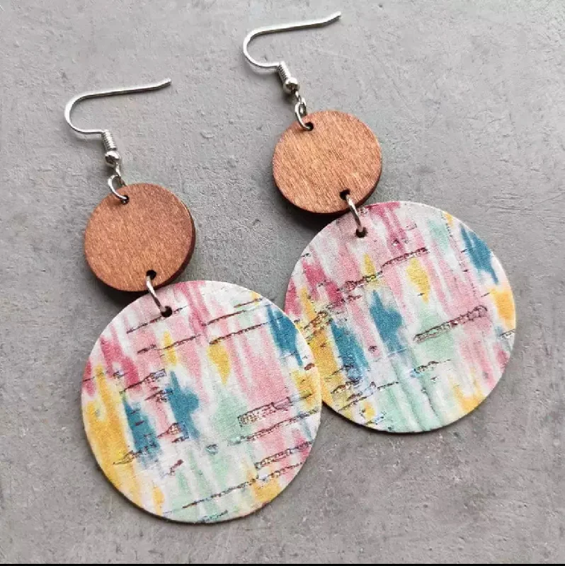 Ladies earrings memory keepsakes-Pastel Wood and Cork Earrings