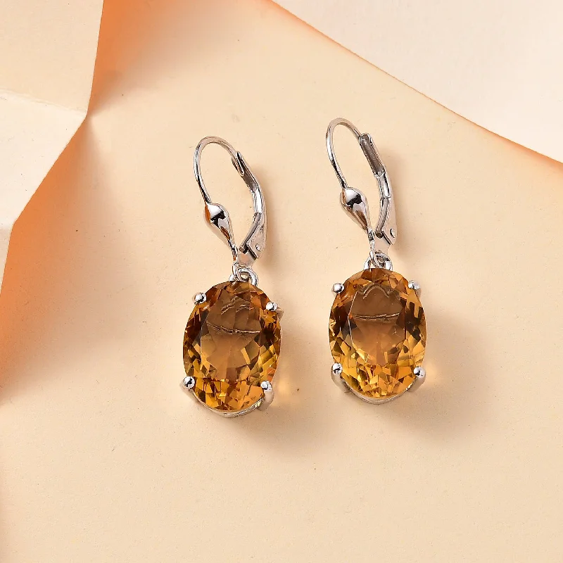 Ladies earrings pure silver-Leverback Citrine Earrings