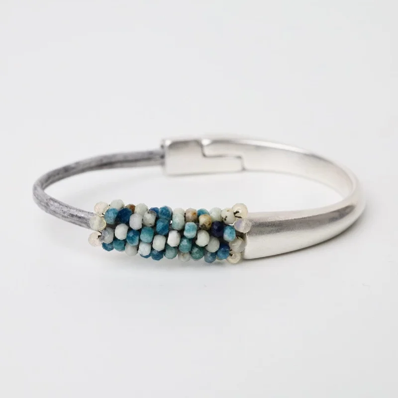 Ladies bracelets luxurious appeal-Azurite with Opal Trim On Leather Bracelet