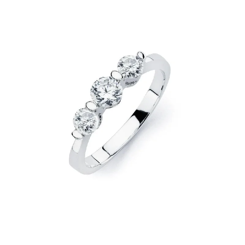 Ladies rings lightweight options-Silver 925 Rhodium Plated 3 Set Round Clear CZ Bridal Ring - BGR00761