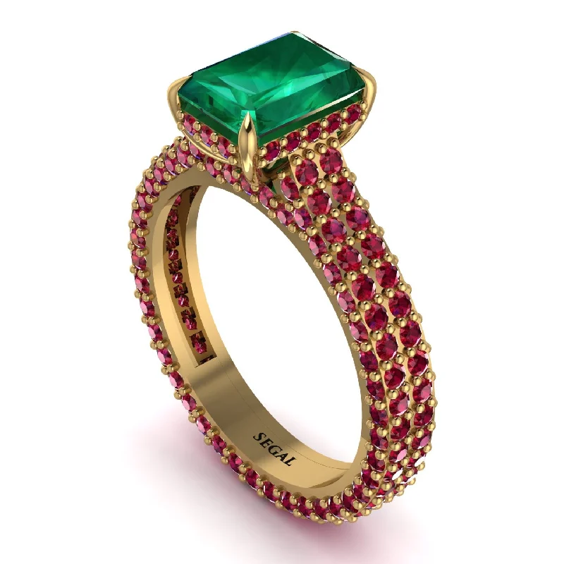 Ladies engagement rings global brands-Radiant Cut Emerald Pave Engagement Ring - Kenzie No. 49