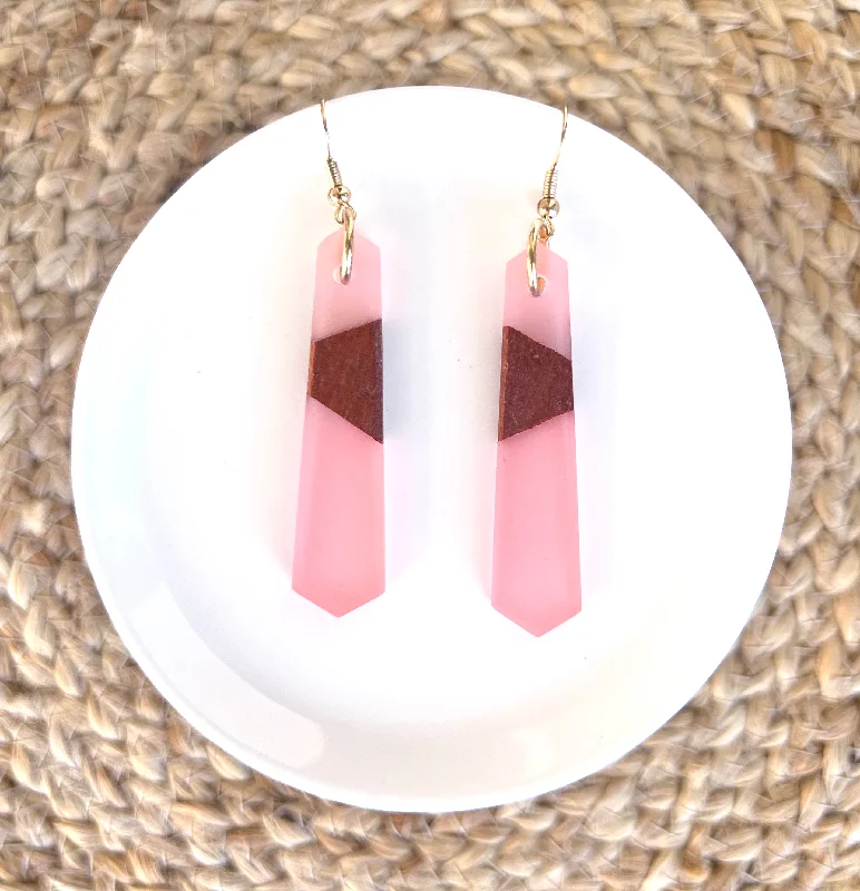 Ladies earrings Valentine’s Day-Wood and Pink Resin Earrings