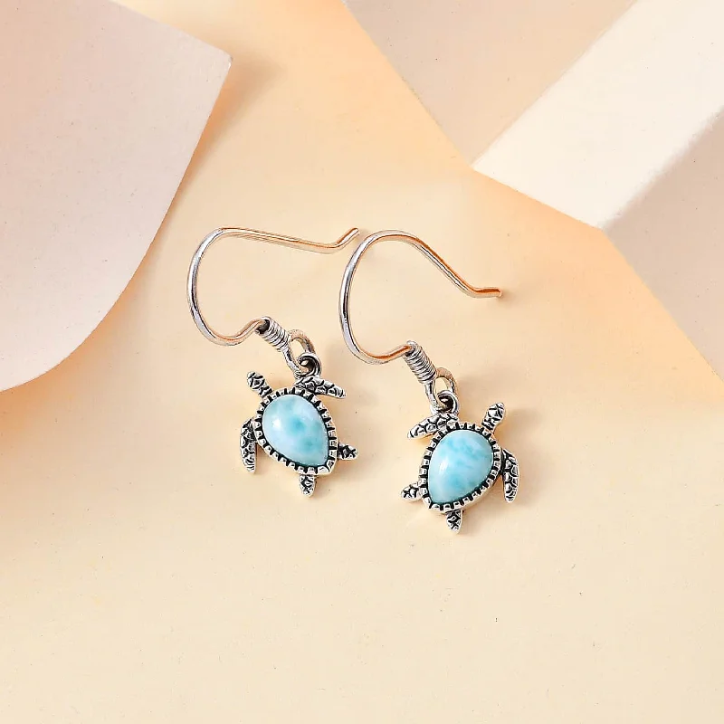 Ladies earrings subtle luxury-Larimar Turtle Earrings in Sterling Silver