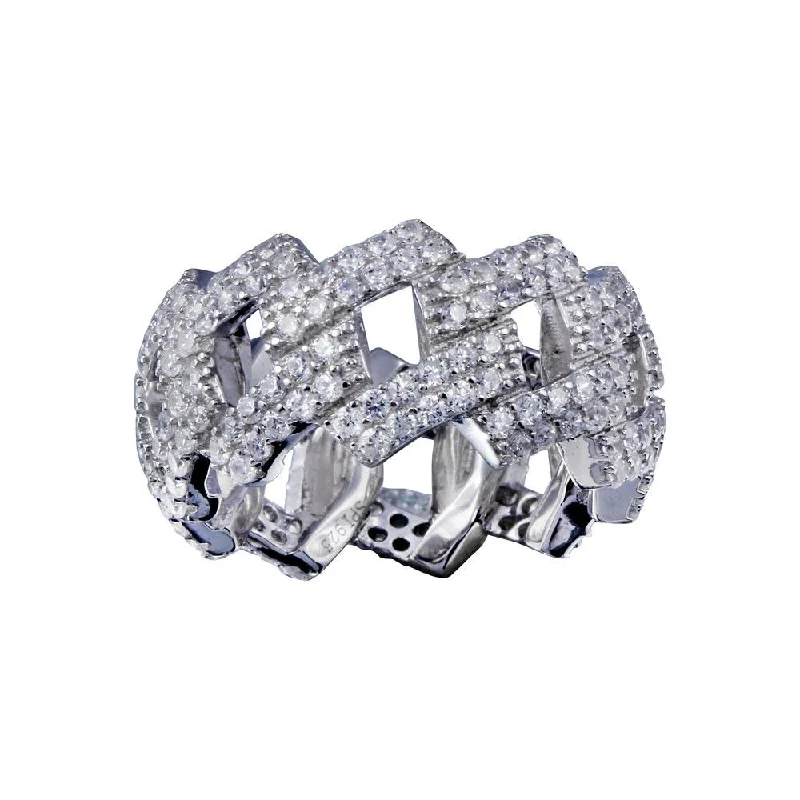 Ladies rings sterling silver-Rhodium Plated 925 Sterling Silver CZ Curb Eternity Band Ring  - SLR00001