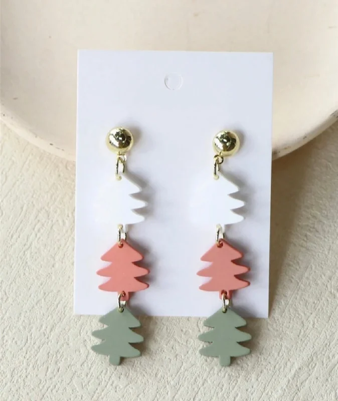 Ladies earrings online shopping-Beautiful Tri-Color Acrylic Christmas Tree Earrings